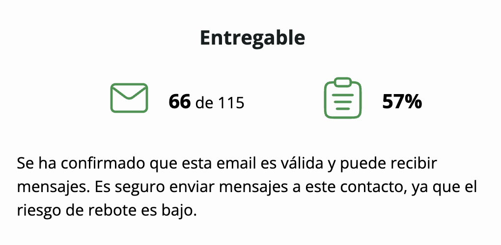 Captura de pantalla mostrando información sobre emails entregables