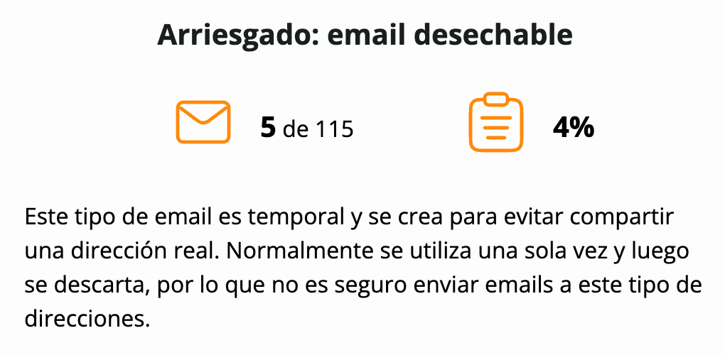 Captura de pantalla mostrando información sobre emails riesgosos
